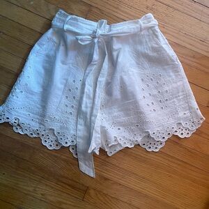 Chic White English Lace Eyelet High Waist Shorts Cottagecore Whimsical Cute